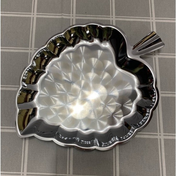 Chrome Leaf Serving Tray Party Candy Nut Dish Engine Turned Jewelling Accented - Picture 3 of 8